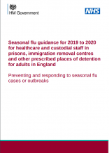 Seasonal flu guidance for 2019 to 2020 for healthcare and custodial staff in prisons, immigration removal centres and other prescribed places of detention for adults in England: Preventing and responding to seasonal flu cases or outbreaks